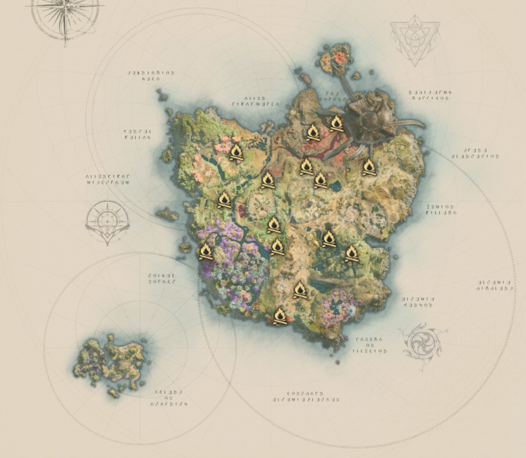 Mapa interactivo de AION 2 con strongholds de Verteron para Spacetime Rift Domination